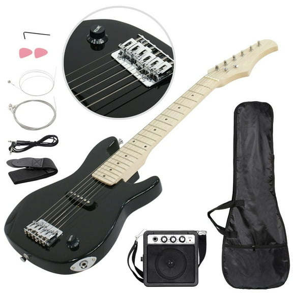 SONGMY Black 30" Kids Electric Guitar with 5w Amp, Complete Guitar Starter Kit with Gig Bag Strap Cable, Strings Picks
