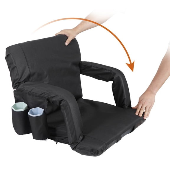 SONGMY Black Reclining Stadium Seat, Padded Bleacher Seat with Adjustable Armrests, Portable Stadium Chair