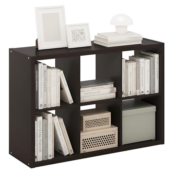 SONGMY CUBICLE Book Shelf, 6-Cube Thick Frame Bookshelf, Horizontally & Vertically Reversible Bookcase with Open Back, 14.6" x 43.8" x 30", for Living Room, Bedroom, Home Office, Black Dark Oak