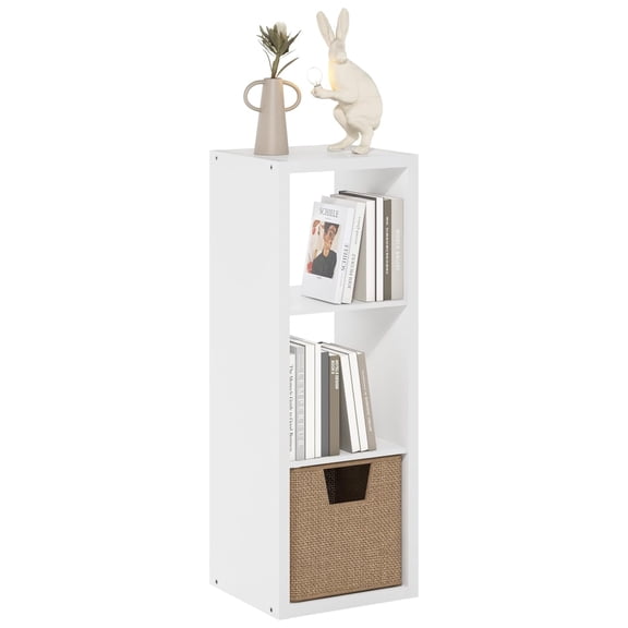 SONGMY Cubicle Book Shelf, 3-Cube Thick Frame Bookshelf, Horizontally & Vertically Reversible Bookcase with Open Back, 14.6" x 15.9" x 44", for Living Room, Bedroom, Home Office, White