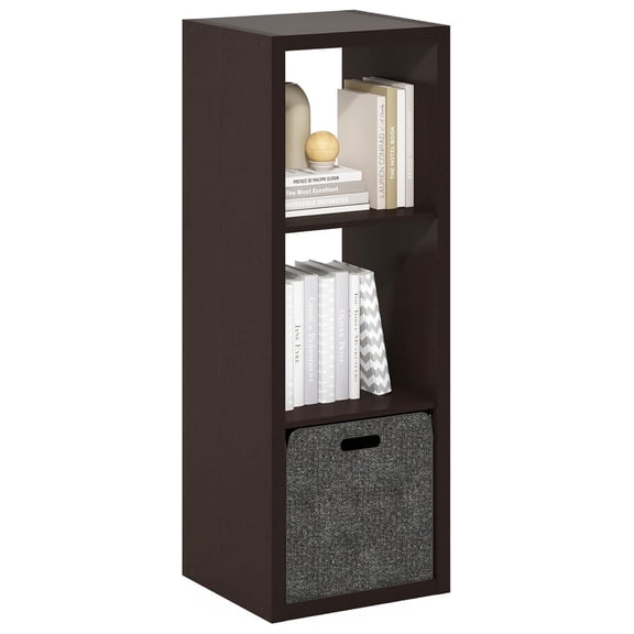 SONGMY Cubicle Book Shelf, 3-Cube Thick Frame Bookshelf, Horizontally & Vertically Reversible Bookcase with Open Back, 14.6" x 15.9" x 44", for Living Room, Bedroom, Home Office, Black Dark Oak