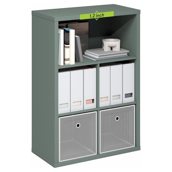 SONGMY Cubicle Book Shelf, 5-Cube Thick Frame Bookshelf, Reversible Bookcase with Closed Back, 14.6" x 57.8" x 58", for Living Room, Bedroom, Home Office, Sage Green