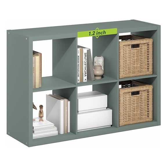 SONGMY Cubicle Book Shelf, 6-Cube Thick Frame Bookshelf, Horizontally & Vertically Reversible Bookcase with Open Back, 14.6" x 43.8" x 30", for Living Room, Bedroom, Home Office, Sage Green