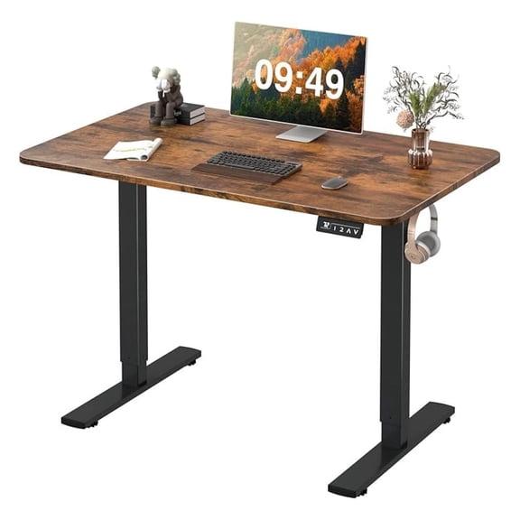SONGMY Electric Height Adjustable Standing Desk Large 40 x 24 Inches Sit Stand up Desk Home Office Computer Desk Memory Preset with T-Shaped Metal Bracke, Brown