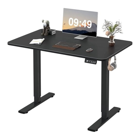 SONGMY Electric Height Adjustable Standing Desk Large 48 x 24 Inches Sit Stand up Desk Home Office Computer Desk Memory Preset with T-Shaped Metal Bracket, Black