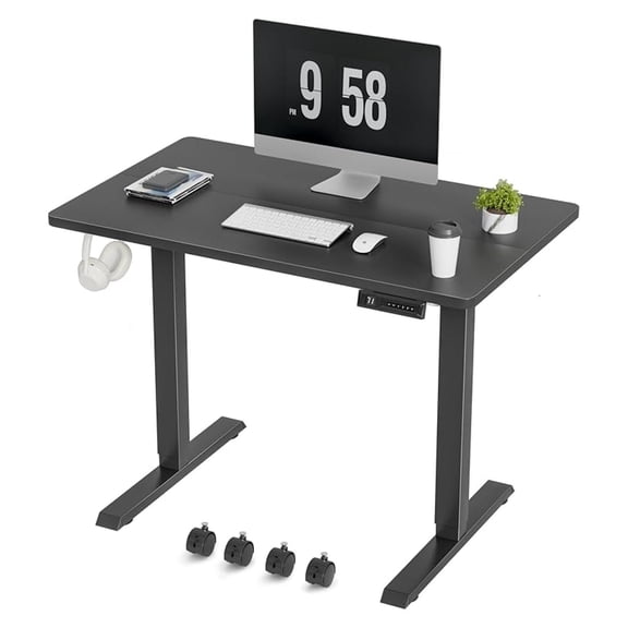 SONGMY Electric Standing Desk, 39 x 24 Inches Height Adjustable Desk with Removable Casters, Home Office Computer Desk (Carbon Black)