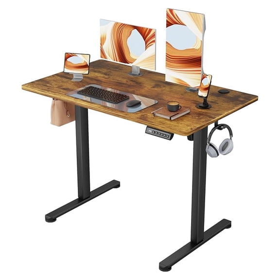 SONGMY Electric Standing Desk, 40 x 24 Inches Sit Stand up Desk, Sit Stand Height Adjustable Home Office Desk with 4 Height Position Memory - with Splice Board (Rustic Brown, 40)