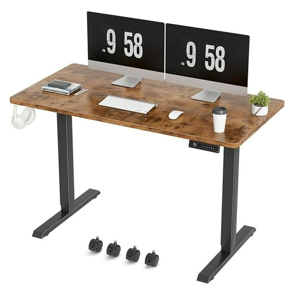 SONGMY Electric Standing Desk, 47 x 24 Inches Height Adjustable Desk with Removable Casters, Home Office Computer Desk (Brown)