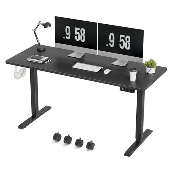 SONGMY Electric Standing Desk, 59 x 24 Inches Height Adjustable Desk with Wheels, Home Office Computer Desk with Management Box (Carbon Black)