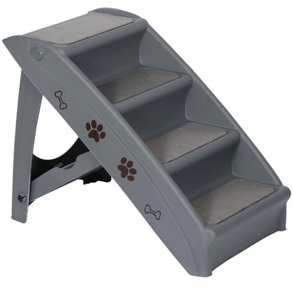 SONGMY Foldable Pet Dog Stairs with Non-slip Pad, Dark Grey Pet Steps for Indoor Outdoor Use, Dog Ramp for Small Medium Dogs