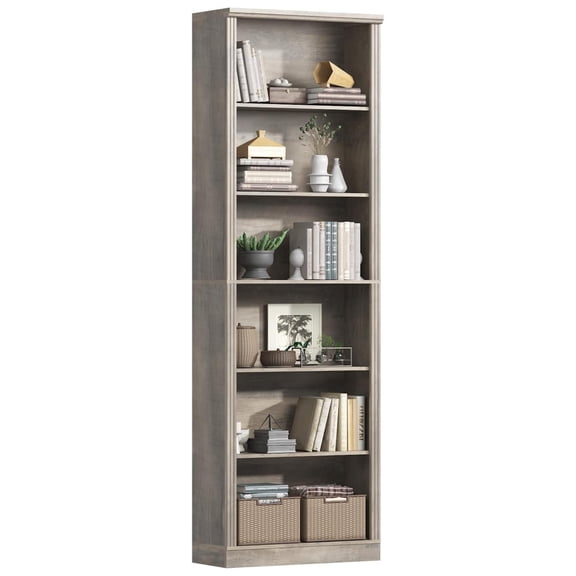 SONGMY Grey Bookshelf, 75" Tall Bookcase, 6 Tier Adjustable Storage Shelves, Book Shelf with Anti-Tipping Device, Floor Standing Modern Display Rack for Living Room, Bedroom, Office