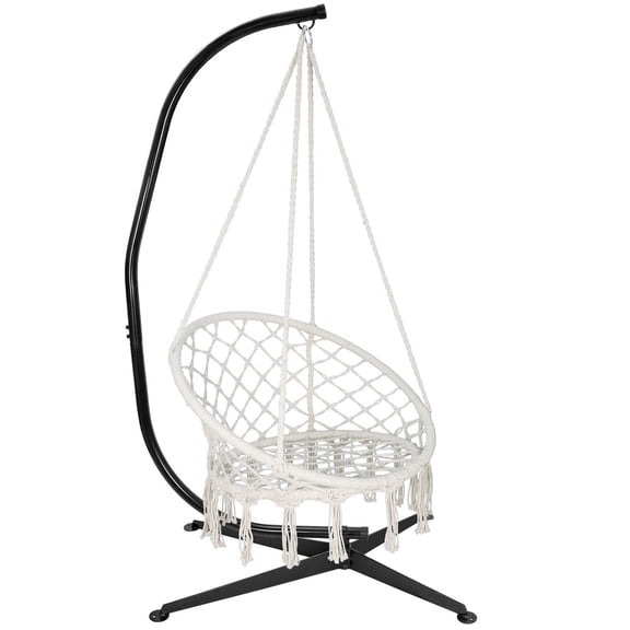 SONGMY Hammock Chair with C Stand, Metal Hanging Cotton Hammock Chair with Durable Rope, 360-Degree Swivel Yard Hammock