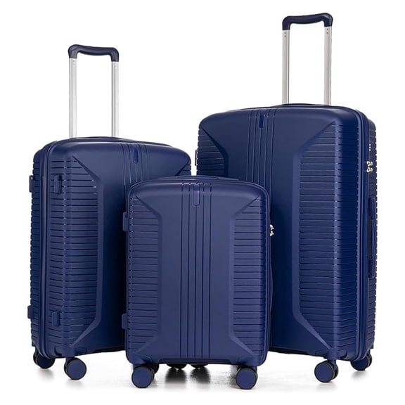 SONGMY Hardshell, Lightweight Suitcase with Double Spinner Wheels, Luggage, Blue+PP, 20/24/28 Inch