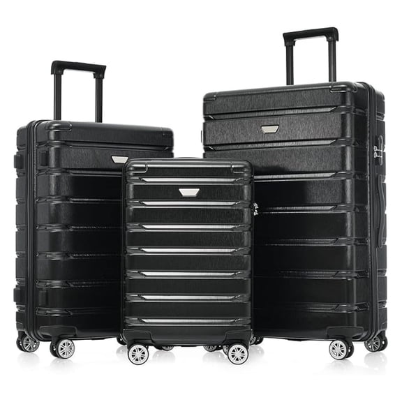 SONGMY Hardshell Sets ABS Suitcase for Women 3Pc Carry On Luggage, Jet Black, 20/24/28 Inch