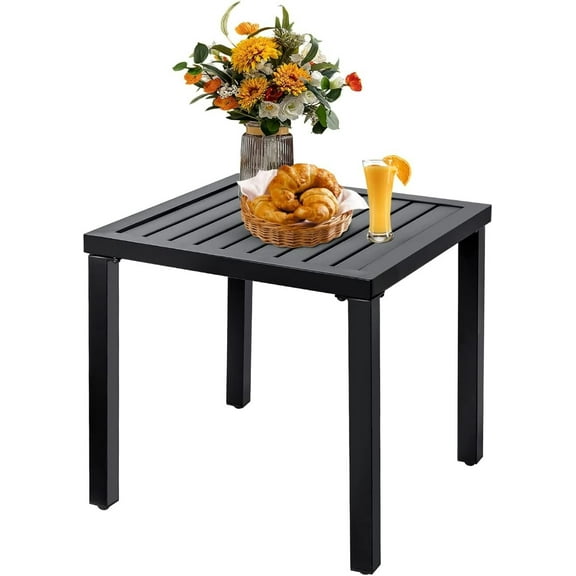 SONGMY Indoor Outdoor Small Metal Square Side/End Table, Patio Coffee Bistro Table, Black