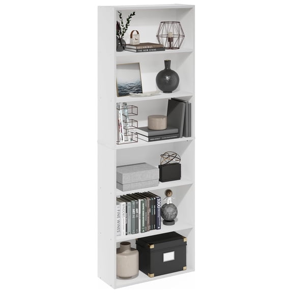 SONGMY Jaya Simply Home Free Standing 6-Tier Open Storage Bookcase, White