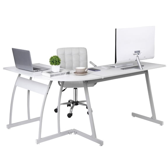 SONGMY L-Shaped Desk Corner Computer Desk, White PC Laptop Study Table Workstation, Home Office Gaming Desk