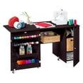thumbnail image 1 of SONGMY Large Folding Sewing Table, Multipurpose Portable Craft Station & Side Desk w/Compact Design, Caster Wheels, Storage Shelves, 2 Storage Trays, Magnetic Doors - Brown, 1 of 7