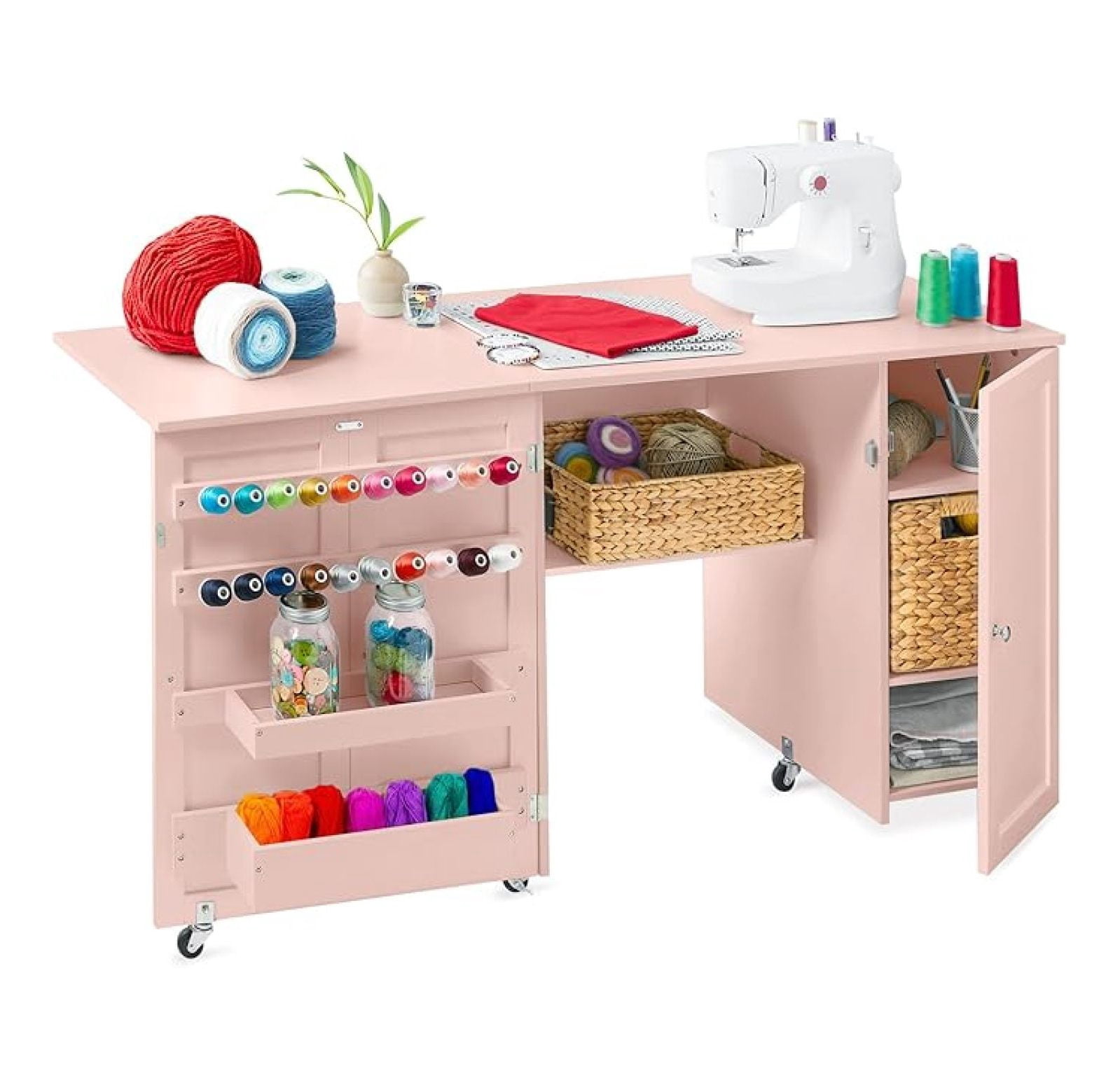 SONGMY Large Folding Sewing Table, Multipurpose Portable Craft Station ...