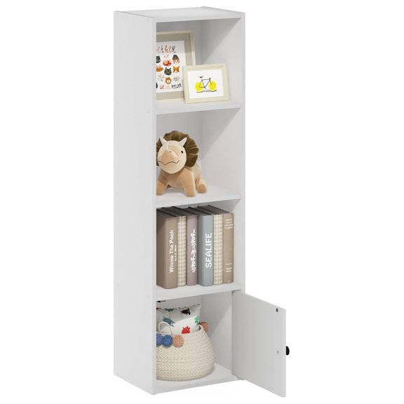 SONGMY Luder Shelf Bookcase with 1 Door Storage Cabinet, White