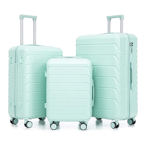 SONGMY Luggage Sets, ABS Hardside Suit case Spinner Wheels Combination Lock Lightweight, Milky Blue, 20/24/28 Inch