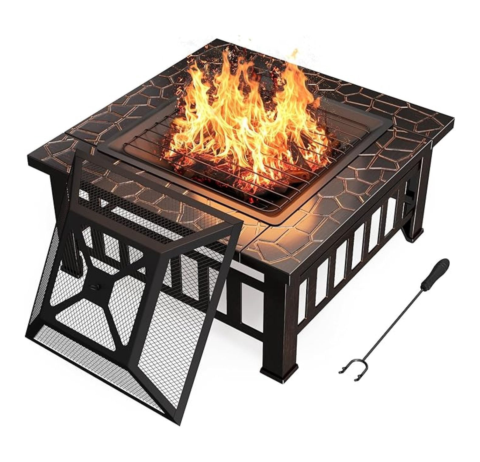 SONGMY Outdoor Fire Pit, 32 Inch Firepit Table Metal Outdoor Fireplaces with Waterproof Cover for Outside Patio Camping (Copper)
