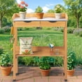 thumbnail image 1 of SONGMY Outdoor Potting Bench with Storage, Wooden Workstation Garden Potting Table with Metal Tabletop, 2 Drawers, Shelf and 3 Hooks, All-Weather Work Station for Garden, Patio & Lawns, 1 of 8