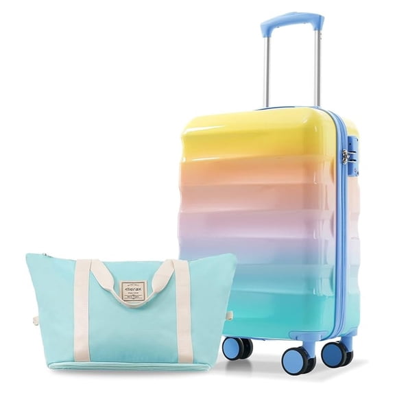 SONGMY PC+ABS 20" Carry-On Luggage Set with Detachable Makeup Case Compact & Flight Approved, Rainbow