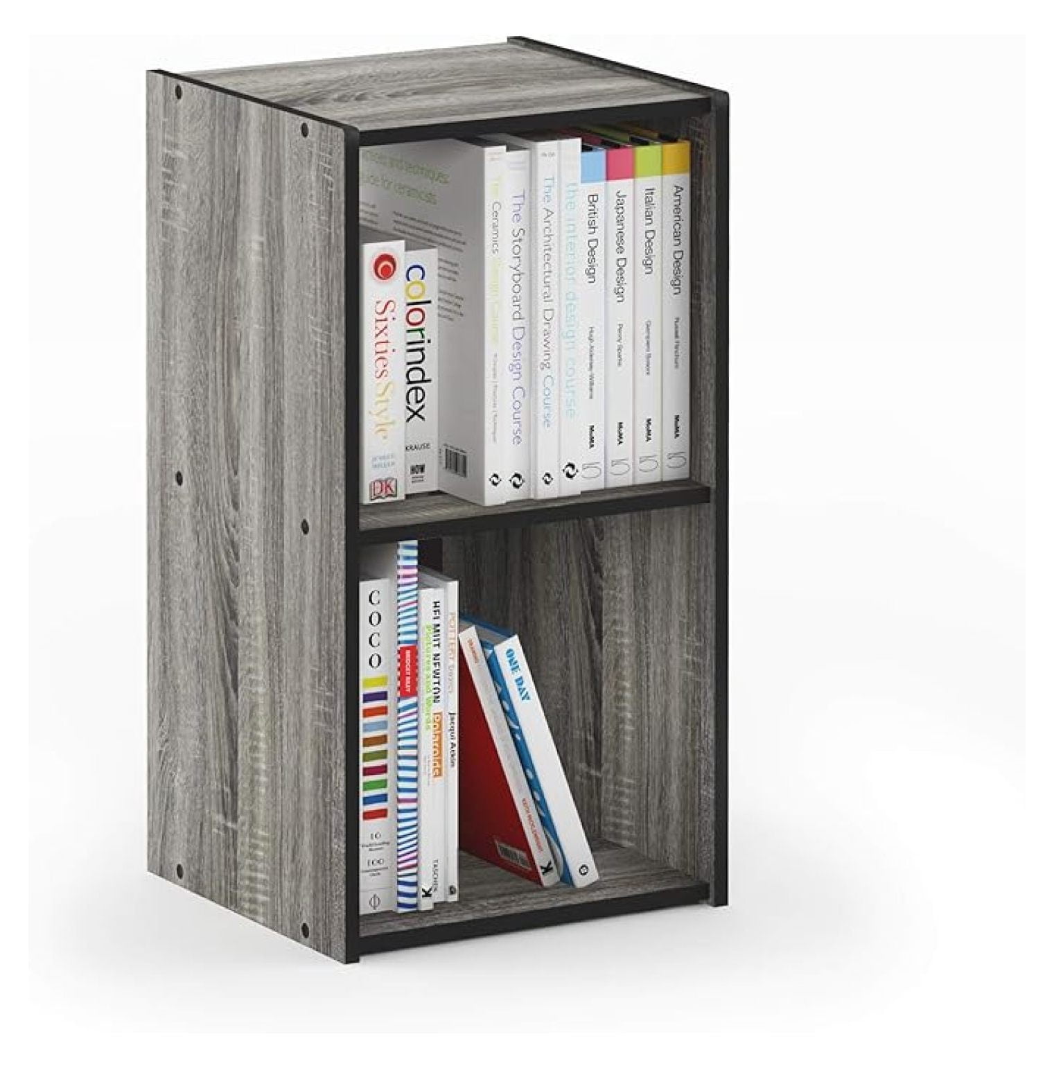 SONGMY Pelli Cubic Storage Cabinet, 2x1, French Oak Grey/Black