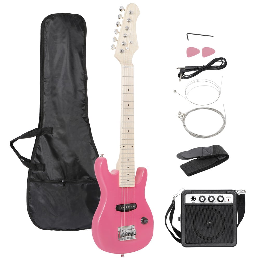 SONGMY Pink 30" Kids Electric Guitar with 5w Amp, Complete Guitar Starter Kit with Gig Bag Strap Cable, Strings Picks