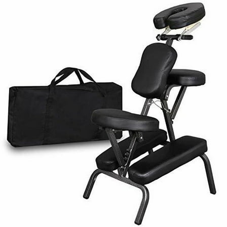 SONGMY Portable Massage Chair, Black PU Leather Travel Tattoo Spa Salon Chair, Folding Facial Massage Table with Headrest