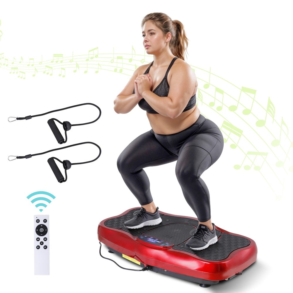 SONGMY Red Vibration Plate Fitness Machine, Whole Body Vibration Platform Exercise Machine with Remote, Vibration Trainer for Home Gym