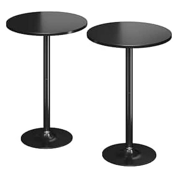 SONGMY Round Bistro Pub Table 2 Pack Modern Style Metal Base MDF Top Cocktail Bar Table Counter Bar Height for Pub, Dining Room, Party (Full Black)