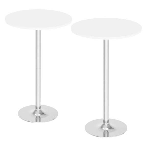 SONGMY Round Bistro Pub Table 2 Pack Modern Style Metal Base MDF Top Cocktail Bar Table Counter Bar Height for Pub, Dining Room, Party (White+Silver)