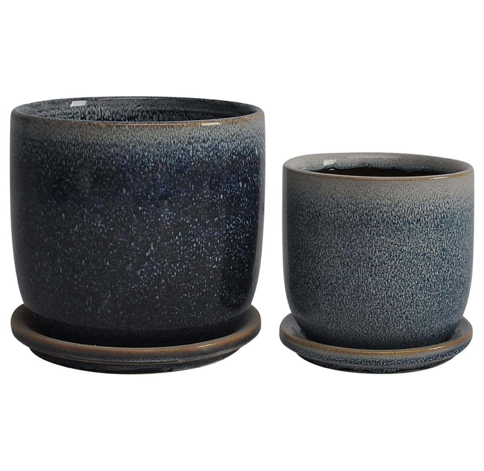 Aqua Blue Ceramic Planter Set with Saucers, 6-inch