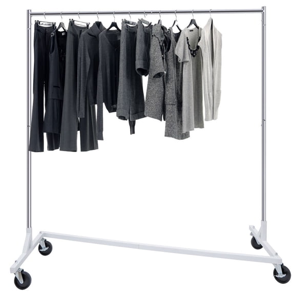 SONGMY Single Compact Garment Rack, Rolling Z-Base Storage Garment Hanging Clothes Shelf, Portable Clothes Rack with Wheels