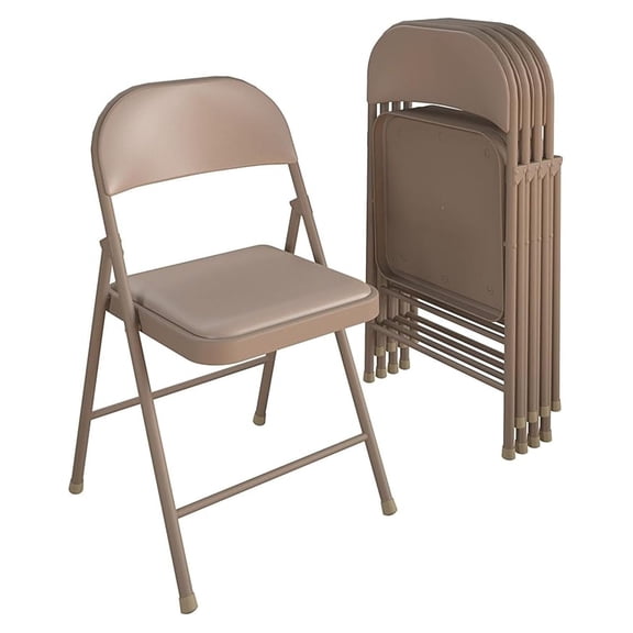 SONGMY SmartFold Vinyl Folding Chair, 4-Pack, Antique Linen