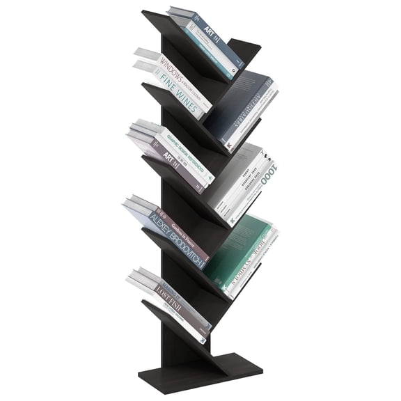 SONGMY TREE Book Shelf, 9-Tier Bookshelf, Tree Bookcase with Angled Open Shelf, 8.4" x 15.7" x 50.9", for Room Decor, for Living Room, Bedroom, Home Office, Espresso