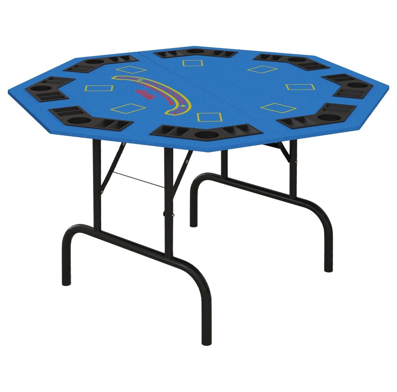 Blue Octagon Folding Poker Table with Cup Holders and Chip Trays