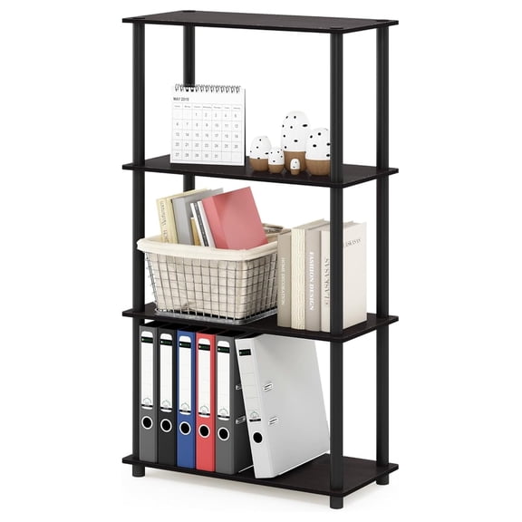 SONGMY Turn-N-Tube 4-Tier Multipurpose Shelf Display Rack, Round Tubes, Dark Walnut
