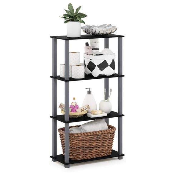 SONGMY Turn-N-Tube 4-Tier Multipurpose Shelf Display Rack, Square Tube, Black/Grey