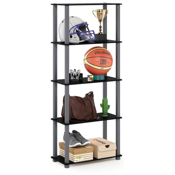 SONGMY Turn-N-Tube 5-Tier Multipurpose Shelf / Display Rack / Storage Shelf / Bookshelf, Square Tubes, Black/Grey