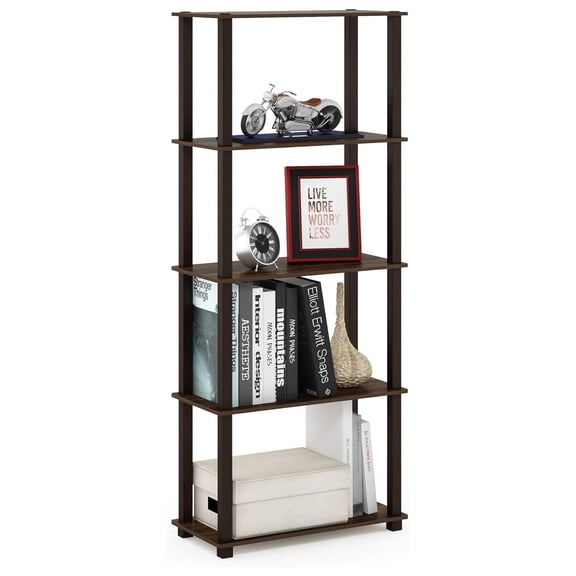 SONGMY Turn-N-Tube 5-Tier Multipurpose Shelf / Display Rack / Storage Shelf / Bookshelf, Square Tubes, Walnut/Brown