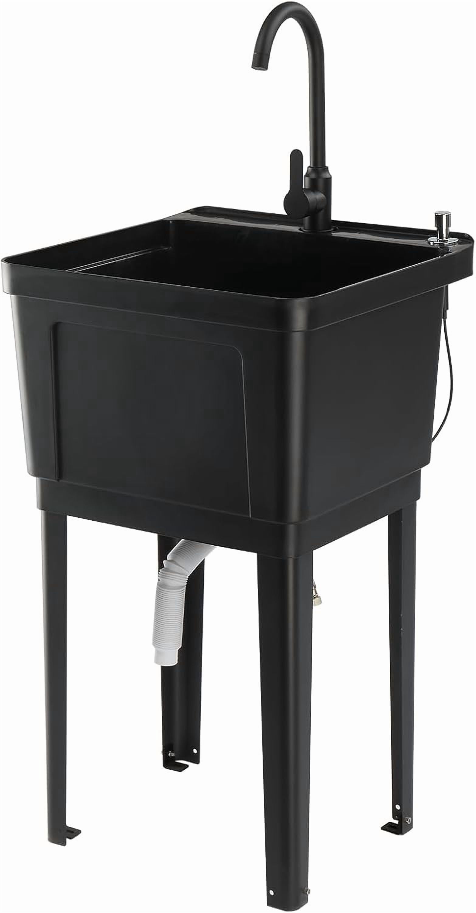 SONGMY Utility Sink Laundry Tub for Washing Room, Freestanding Utility Sink with Stainless Steel Faucet,Black,19.69"L x 18.9"W x 46.85"H
