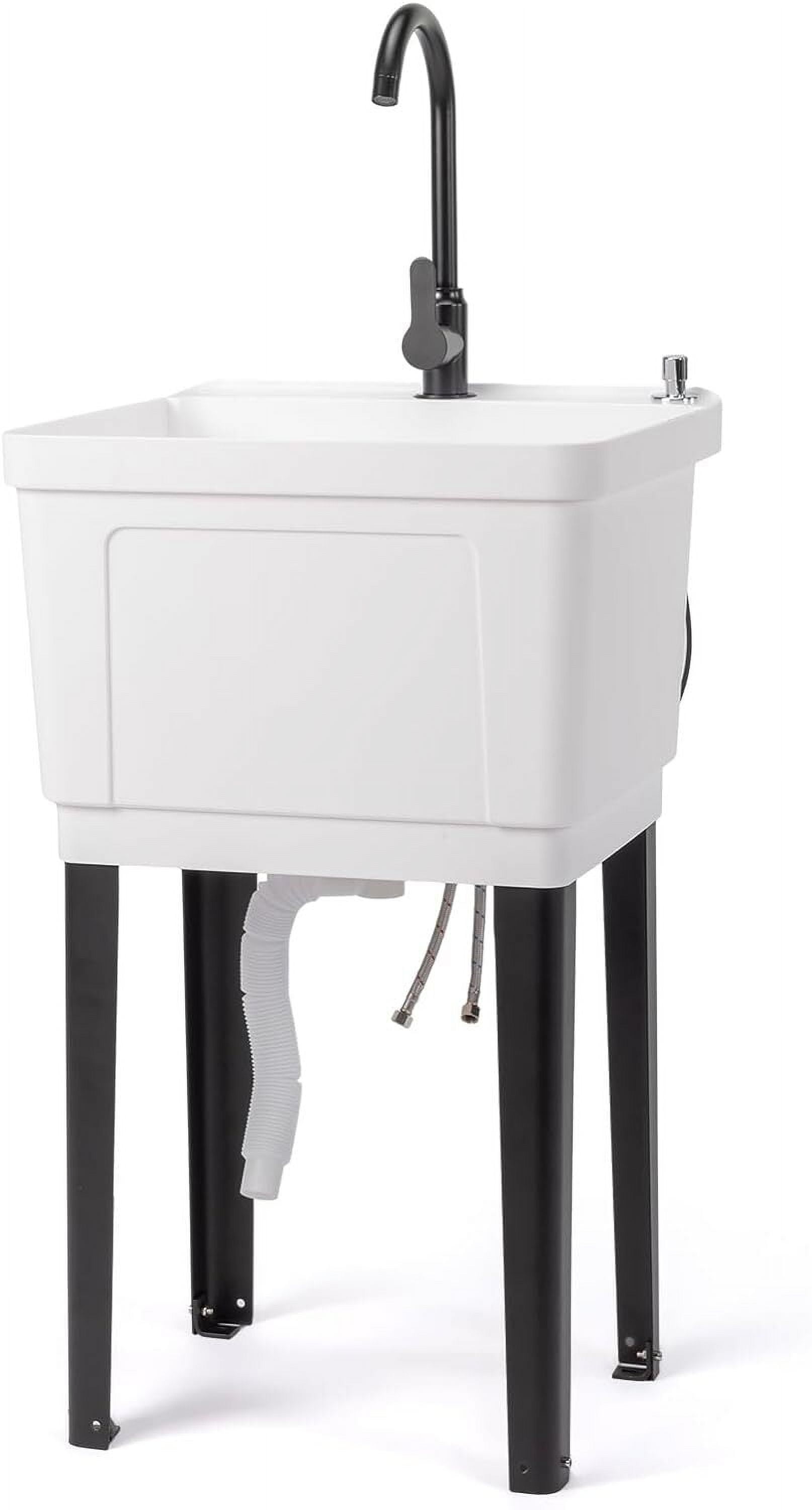 SONGMY Utility Sink Laundry Tub for Washing Room, Freestanding Utility Sink with Stainless Steel Faucet,White,19.7"W x 18.9"D x 46.9"H