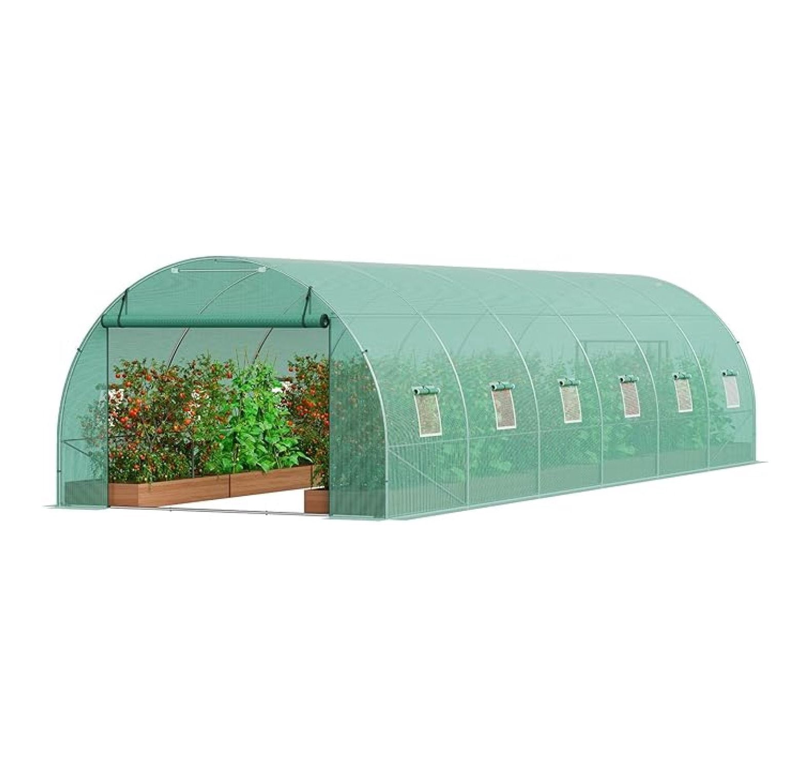 SONGMY Walk-in Tunnel Greenhouse, 29.2x9.7x6.5 ft Hoop House Greenhouse Tunnel, Plant Hot House with Galvanized Steel Frame, Green PE Cover, Roll-up Zipper Door and 12 Windows for Outdoor