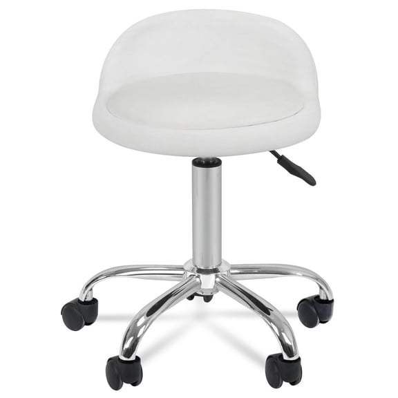 SONGMY White Salon Stool with Back Support, Hydraulic Adjustable Rolling Chair, Professional Beauty Spa Stool with Lumbar Support