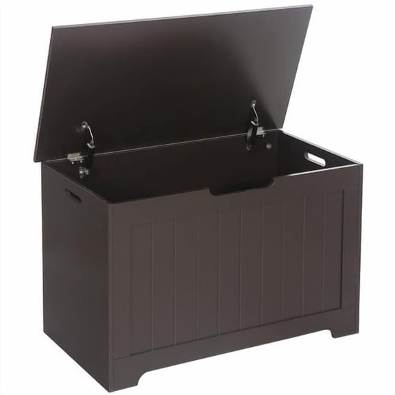 SONGMY Wooden Storage Chest Bench, Brown Toy Box with 2 Safety Hinge Entryway Organizer