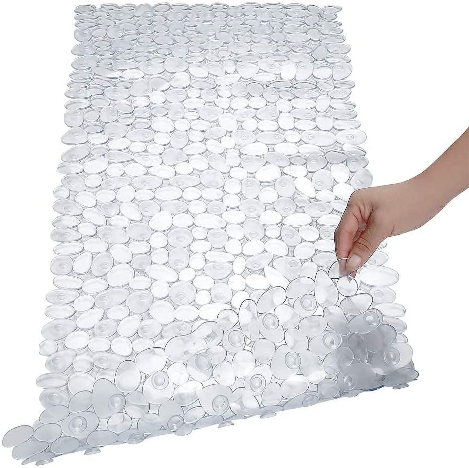 Clear Rectangular PVC Pebble Bath Mat with Suction Cups