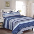 thumbnail image 1 of SONIC STRIPED GEOMETRIC BLUE COLOR REVERSIBLE BEDSPREAD QUILTED SET 3 PCS KING SIZE, 1 of 1